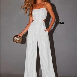 Lulus Side Cutout White Striped Jumpsuit - AS